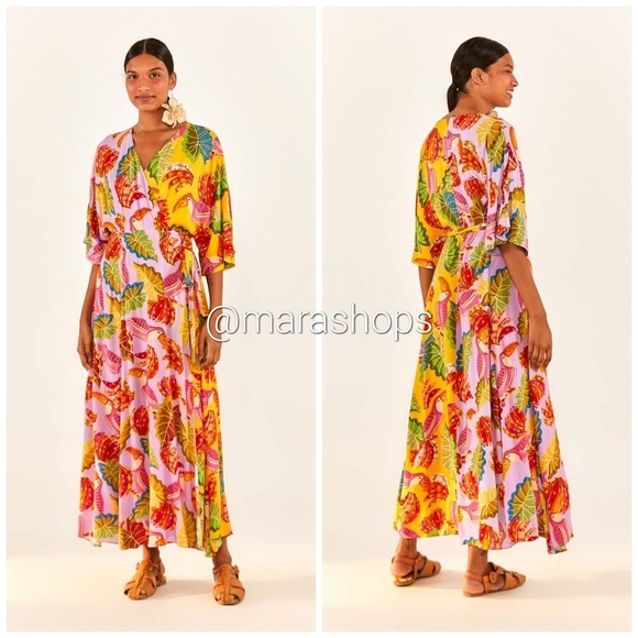 Farm Rio Mixed Beaks & Bananas Maxi Wrap Dress - Picture 1 of 9